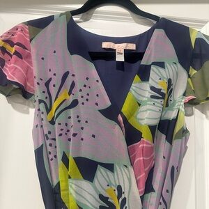 Hutch High Low Dress with Floral Design - Pink and Blue